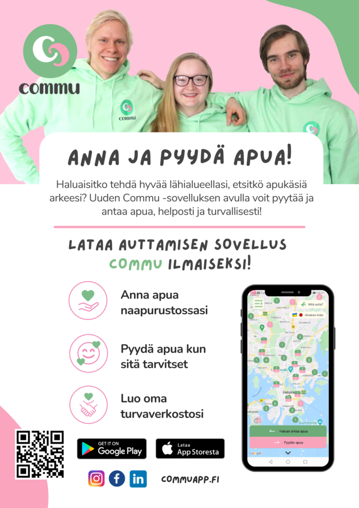 Anna ja pyydä apua, naapuriapu, yhteisöllisyys, commuapp.fi