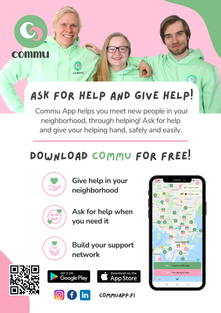 Ask for help and give help in Commu, download for free commuapp.fi