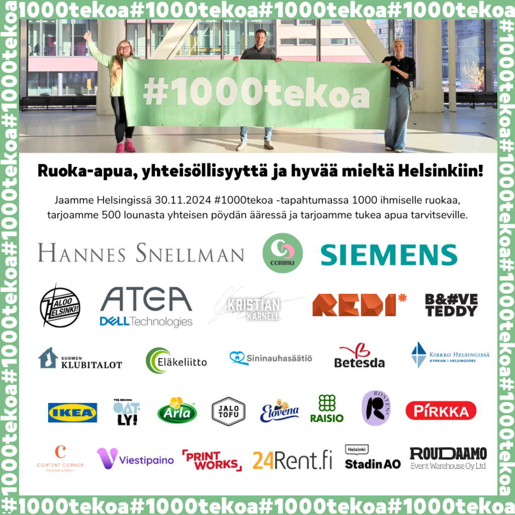 #1000tekoa tuo ruoka-apua ja konkreettista tukea eri puolille Suomea, lue lisää #1000tekoa 1000tekoa.commuapp.fi